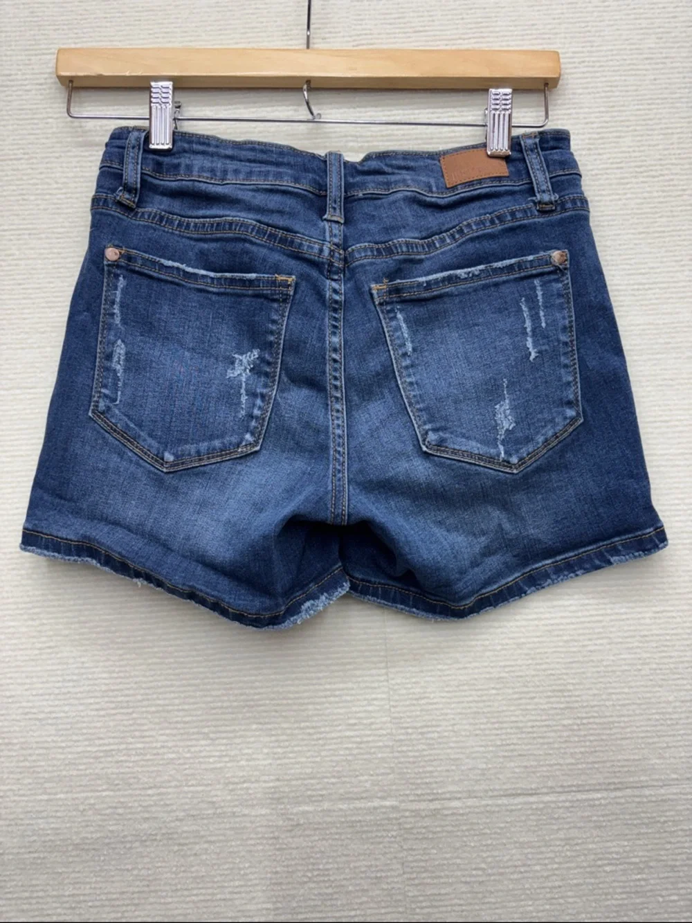 Judy Blue | small Distressed Leopard-Panel Dark Blue Denim Shorts